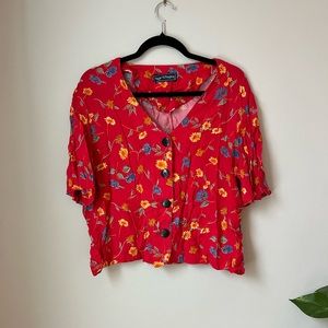 Vintage Floral Button-Up Crop Top